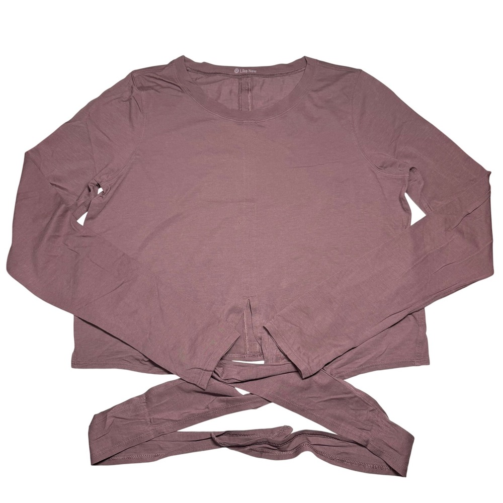 Lululemon Its A Tie Long Sleeve Shirt Mauve Purple Cropped Front Tie Top Medium
